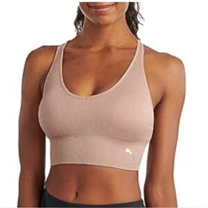 Puma Seamless Padded Ribbed Sports Bra in Blush Pink